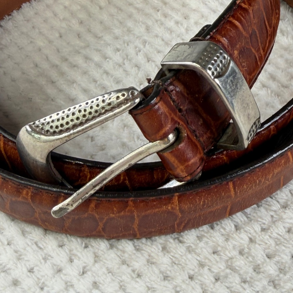 Vintage Croc Embossed Full Grain 48"Leather Golf Belt Brown Silver Conchos